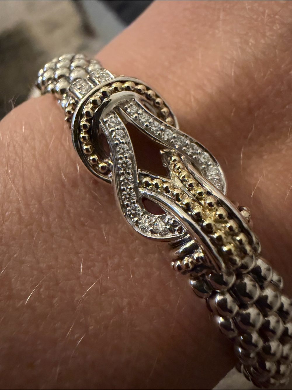 Lagos Newport Two-Tone Knot Caviar Diamond Bracelet | 9mm SIZE S - Picture 2 of 5